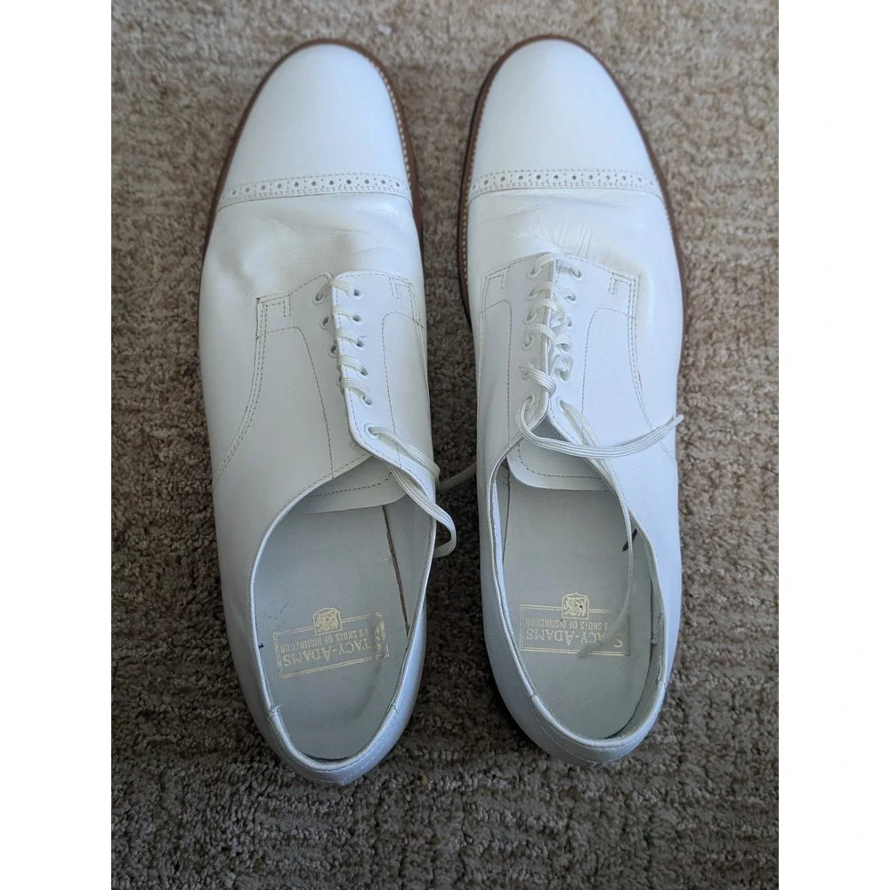 Stacy Adams Mens White Leather Cap Toe Oxford Dress Shoes 11 D 0001207‎ 11